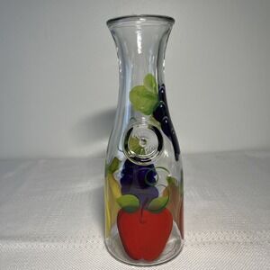 Hand Painted Fruit Design Glass Carafe Pitcher with Spout Kitchen Decor